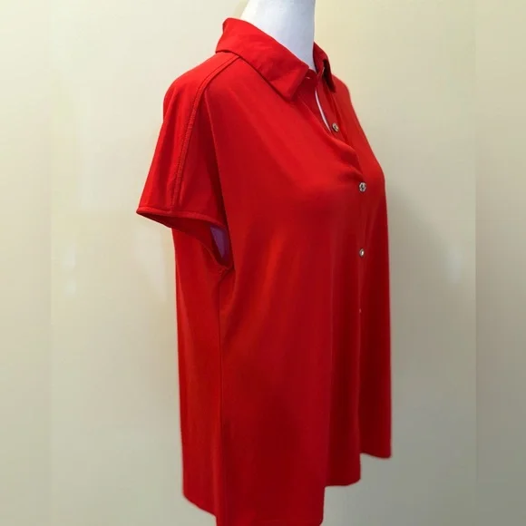 XS H By Halston Red Dolman Shirt Sleeve Button Front Blouse - Picture 5 of 13